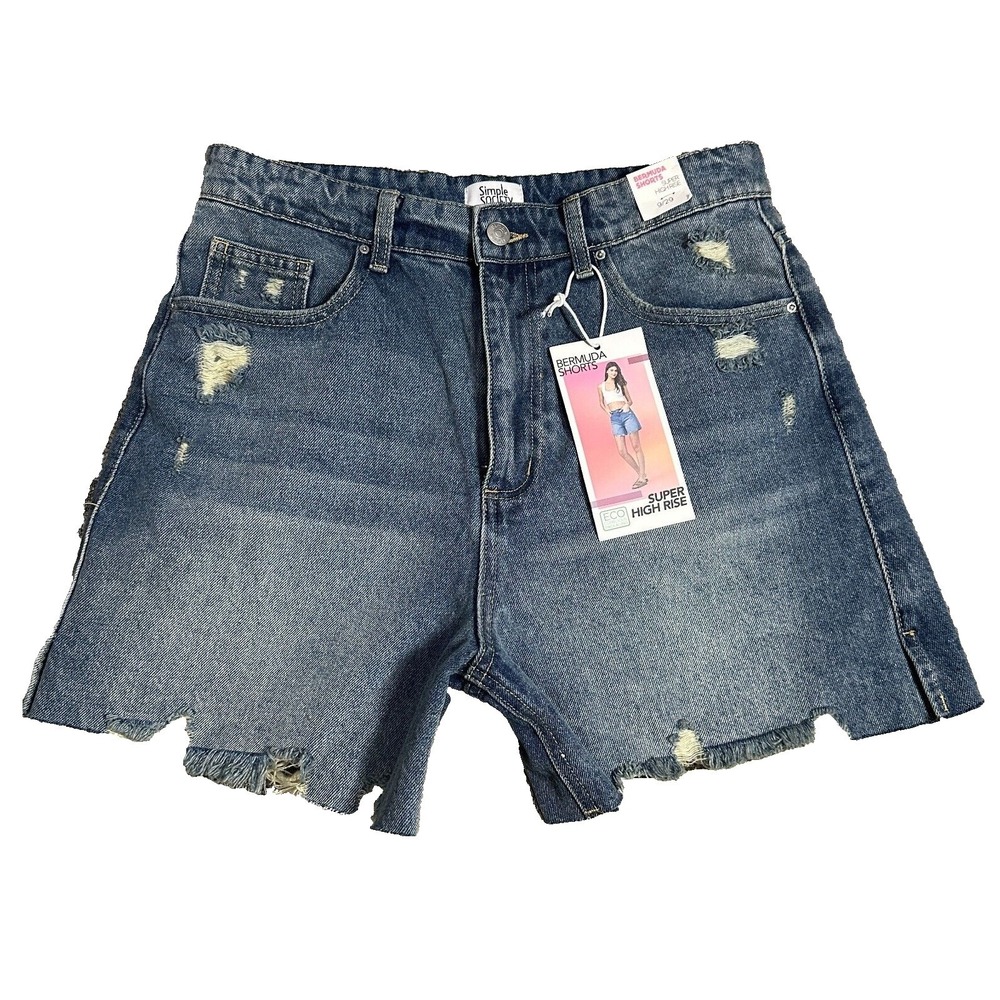Simple Society‎ Womens Shorts Super High Rise Bermuda Denim Size 9 /29 NEW
